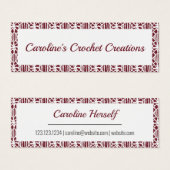 Maroon White Crochet Lace Pattern Business Card (Vorne & Hinten)