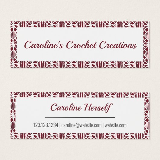 Maroon White Crochet Lace Pattern Business Card (Vorne & Hinten)