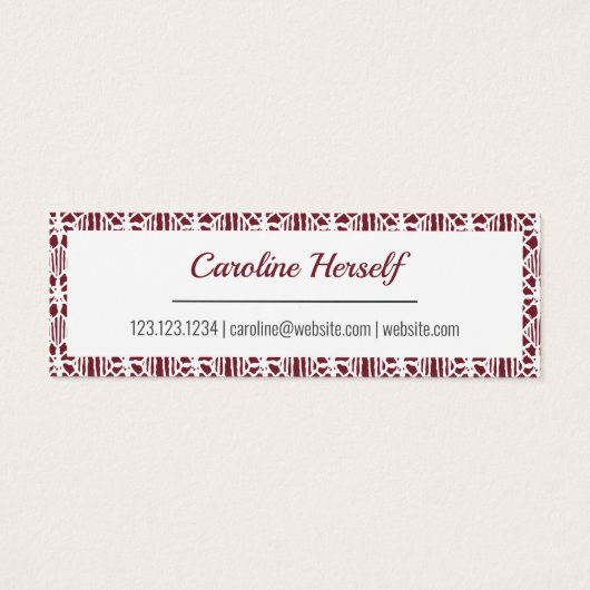Maroon White Crochet Lace Pattern Business Card (Rückseite)