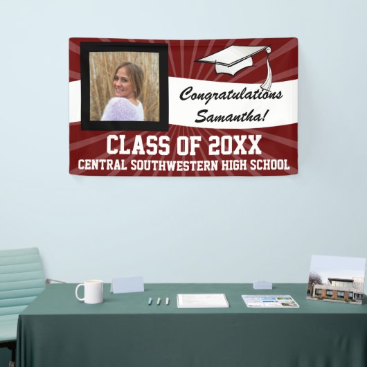 Maroon White Custom Foto Abschluss Signieren Banner (Messeveranstaltung)