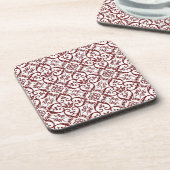 Maroon & White Damask Cork Untersetzer (Linke Seite)