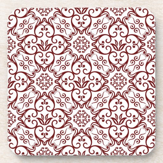 Maroon & White Damask Cork Untersetzer (Vorderseite)