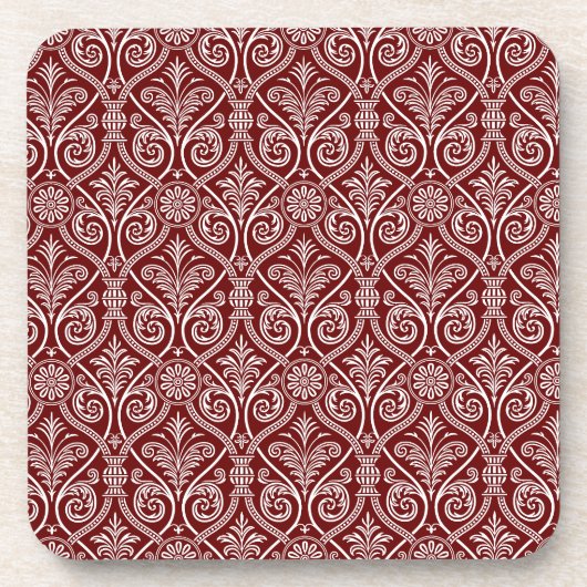 Maroon & White Damask Cork Untersetzer (Vorderseite)
