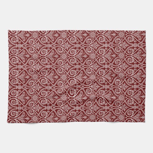 Maroon & White Damask Küchentücher (Horizontal)