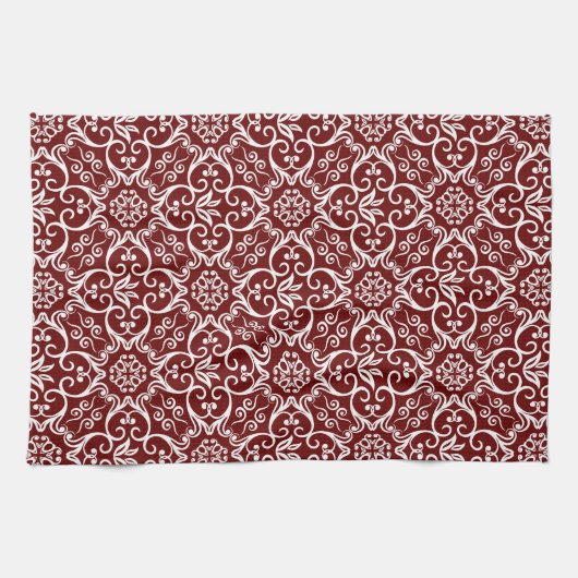 Maroon & White Damask Küchentücher (Horizontal)