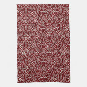 Maroon & White Damast Küchenhandtuch Geschirrtuch