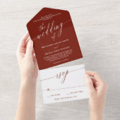 Maroon White Delicate Calligraphy Wedding All In One Einladung (Abreißen)