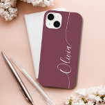 Maroon White Elegant Calligraphy Script Name Case-Mate iPhone 14 Hülle<br><div class="desc">Maroon Elegant White Calligraphy Script Custom Personalisiert Name iPhone 14 Smart Phone Cases bietet ein modernes und trendige,  einfaches und stilvolles Design mit Ihrem personalisierten Namen in elegantem handgeschriebenen Kalligraphieskripttypografie auf einem maroon Hintergrund. Entworfen von ©Evco Studio www.zazzle.com/store/evcostudio</div>