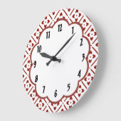 Maroon White Floral Retro Muster Wall Clock Große Wanduhr (Winkel)