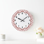 Maroon White Floral Retro Muster Wall Clock Große Wanduhr (Zuhause)