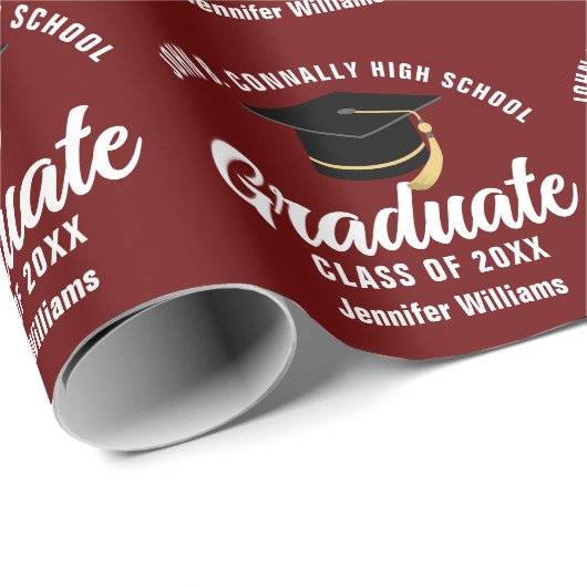 Maroon White Graduate Custom 2025 Abschluss Geschenkpapier (Rolleneckpunkt)