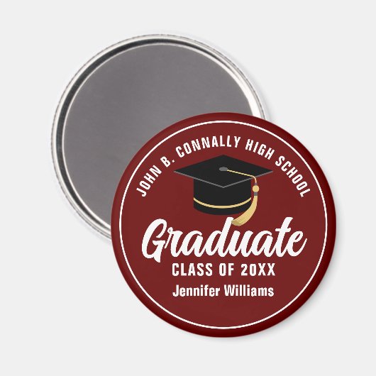 Maroon White Graduate Custom 2025 Graduation Party Magnet (Vorderseite/Rückseite)