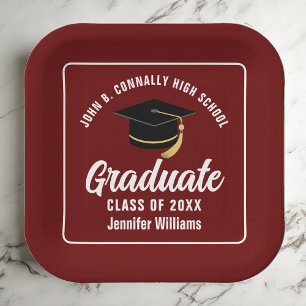 Maroon White Graduate Graduate Party Square Pappteller