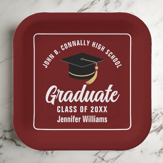 Maroon White Graduate Graduate Party Square Pappteller
