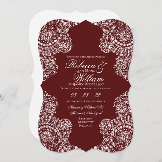Maroon White Lace Einladung (Vorne/Hinten)