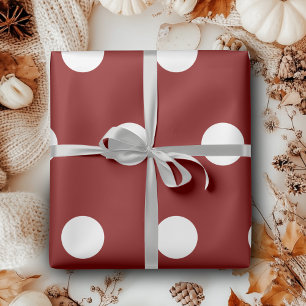 Maroon White Medium Polka Dots Geschenkpapier