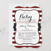 Maroon & White Stripes; elegante Babydusche Einladung (Vorderseite)