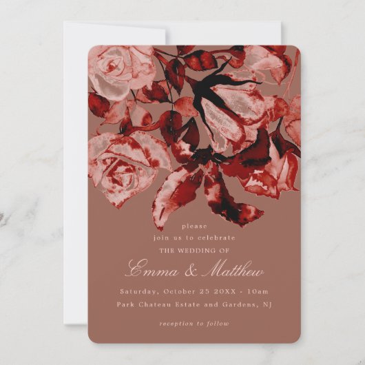 Maroon Wild Botanical Maximalism Wedding Einladung (Vorderseite)