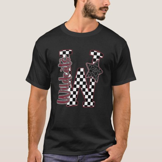 Maroon Wildcats Checkered Print Star Leopard Schoo T-Shirt (Vorderseite)