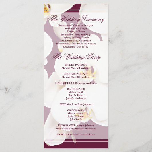 Maroon Wine and White Orchid Wedding Program Programm (Rückseite)