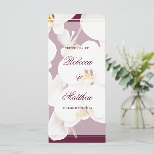 Maroon Wine and White Orchid Wedding Program Programm (Stehend Vorderseite)
