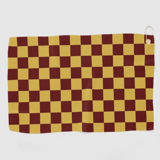 Maroon with Metallic Gold Square Pattern Golfhandtuch (Horizontal)