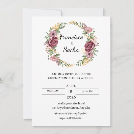 Maroon Wreath-Blume Hochzeit Speichern Sie die Dat (Rückseite)