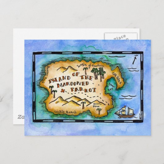 Marooned Parrot Treasmap Postcards Postkarte (Vorne/Hinten)