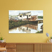 Marooned Ship Watercolor Leinwand