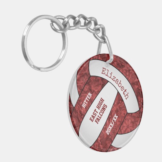 Maroweiße Mannschaftsfarben personalisiertes Volle Schlüsselanhänger (Vorderseite links)