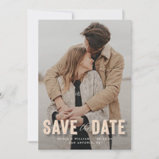 Marquee Lights Foto Save the Date Einladung (Vorderseite)