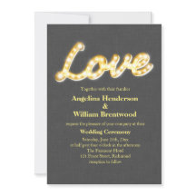 Marquee Lights Wedding Invite Gray Burlap