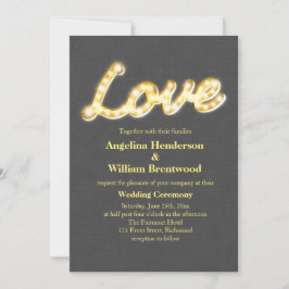 Marquee Lights Wedding Invite Gray Burlap Einladung