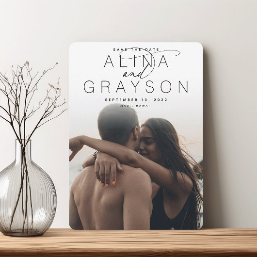 Marquee Name | Modernes vertikales Foto Save The Date