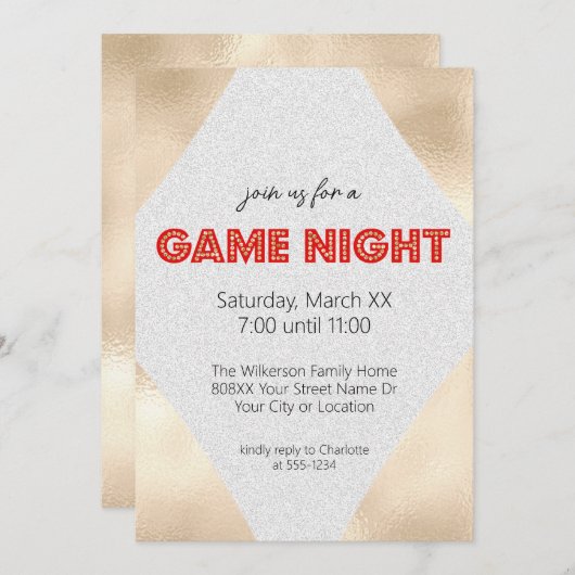 Marquee Sign auf Gold Game Night Party Einladung (Vorne/Hinten)