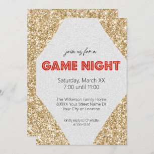 Marquee Sign auf Gold Glitzer Game Night Party Einladung