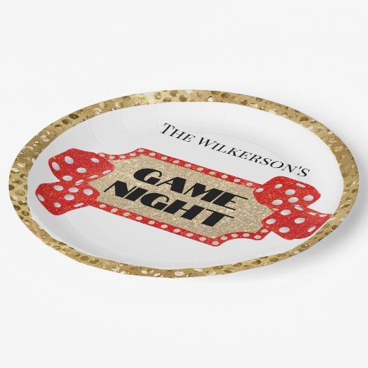 Marquee Sign für Game Night Glitzern Pappteller (Schrägansicht)