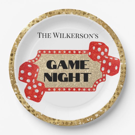 Marquee Sign für Game Night Glitzern Pappteller (Vorderseite)