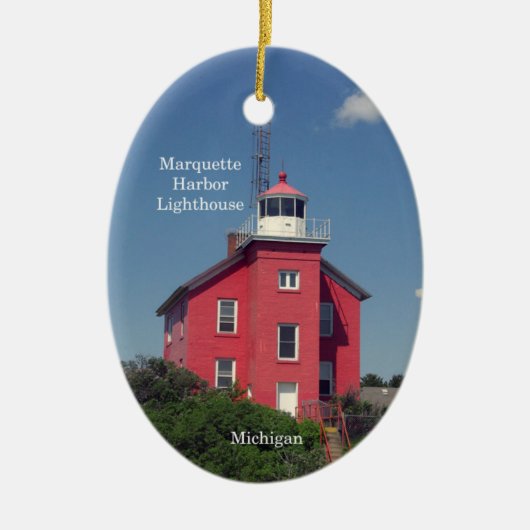 Marquette Hafen Leuchtturm Oval Ornament (Vorne)