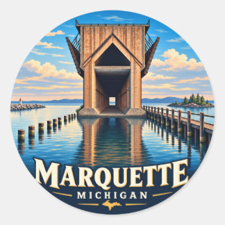 Marquette Michigan Erzdock – Vintage Round Lake S Runder Aufkleber