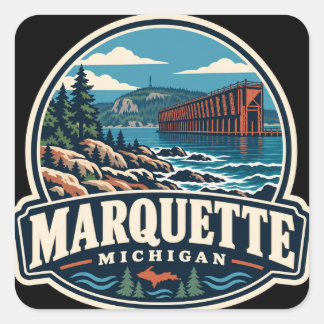 Marquette Michigan Lake Superior Vintage US Reise Quadratischer Aufkleber