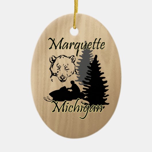 Marquette Michigan Snowmobile Bären Keramik Keramikornament (Vorne)