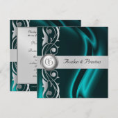 Marquis Aquamarin Seide Silber Scroll Perle Einlad Einladung (Vorne/Hinten)