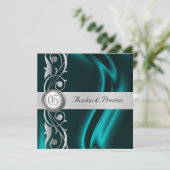 Marquis Aquamarin Seide Silber Scroll Perle Einlad Einladung (Stehend Vorderseite)