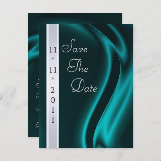 Marquis Aquamarin Silk Save the Date Postkarte (Vorne/Hinten)