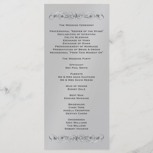 Marquis Aquamarin Silk Wedding Program Programm (Rückseite)