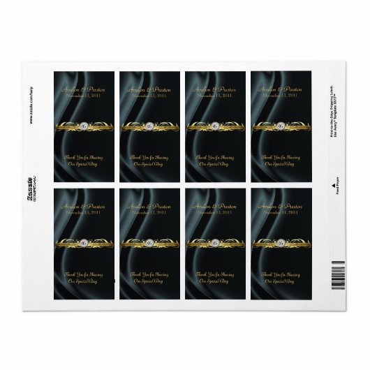 Marquis Black Silk Gold Scroll Wine Wedding Label (Vorne)