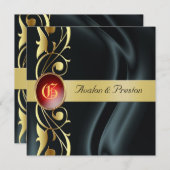 Marquis Black Silk Scroll Ruby Einladung (Vorne/Hinten)