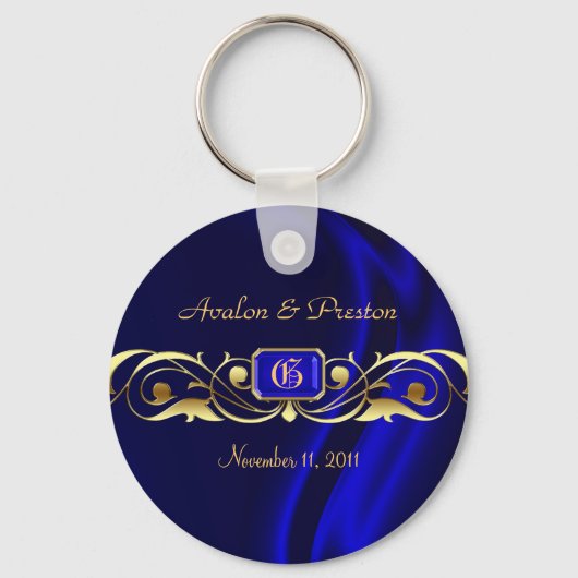 Marquis Blue Silk Gold Scroll Schlüsselanhänger (Vorderseite)