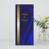 Marquis Blue Silk Gold Wedding Program Programm (Stehend Vorderseite)